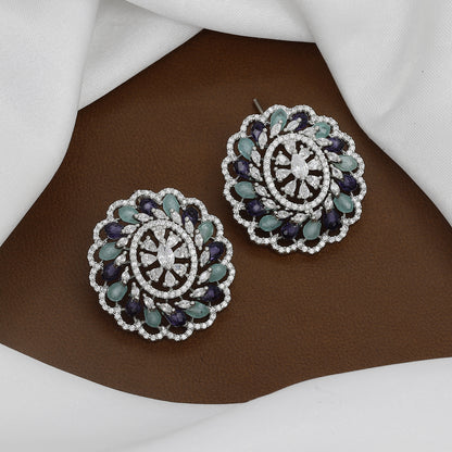 Emerald and Mint Floral Cluster Stud Earrings With Colors