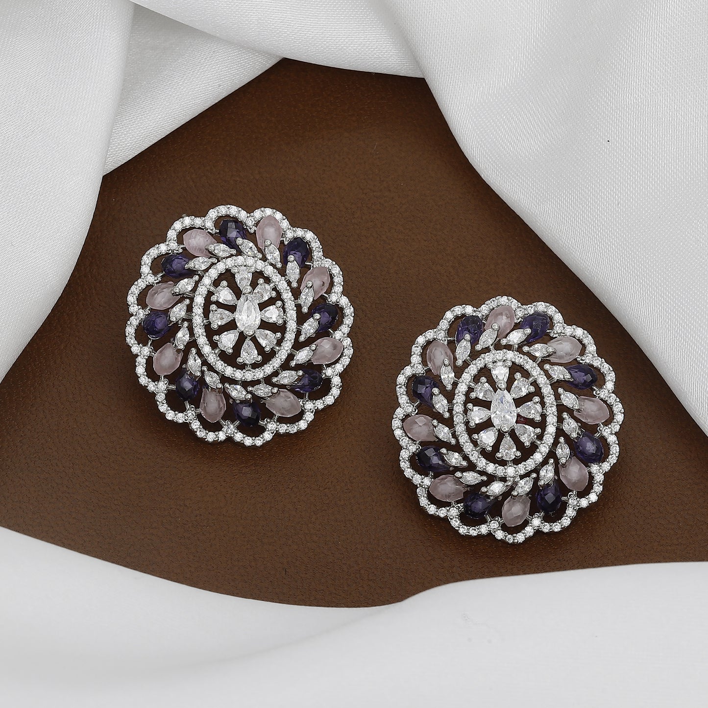 Emerald and Mint Floral Cluster Stud Earrings With Colors