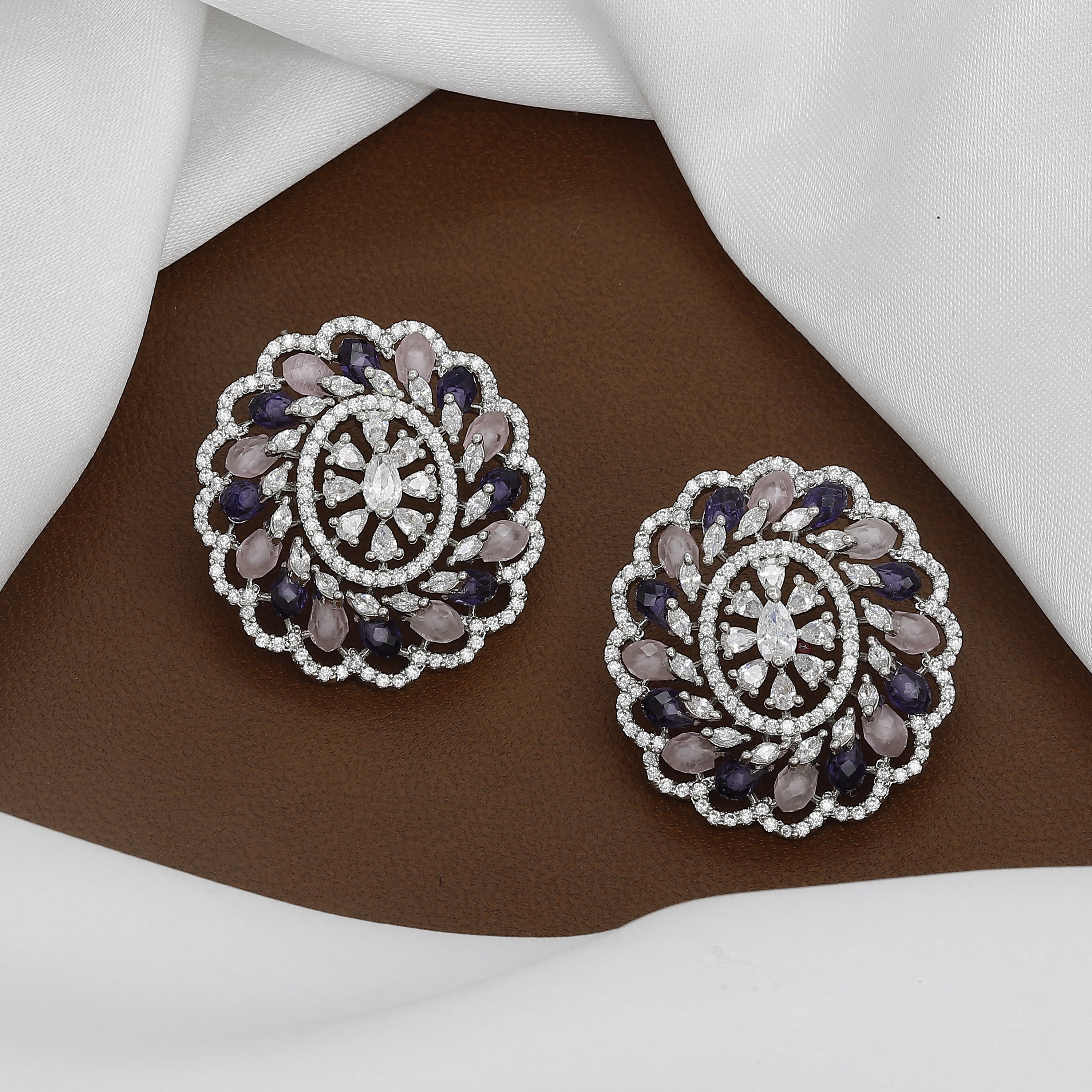 Emerald and Mint Floral Cluster Stud Earrings With Colors