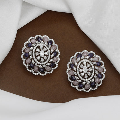 Emerald and Mint Floral Cluster Stud Earrings With Colors