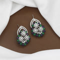 Sapphire & Emerald Look Floral Cluster Drop Earrings with Colors