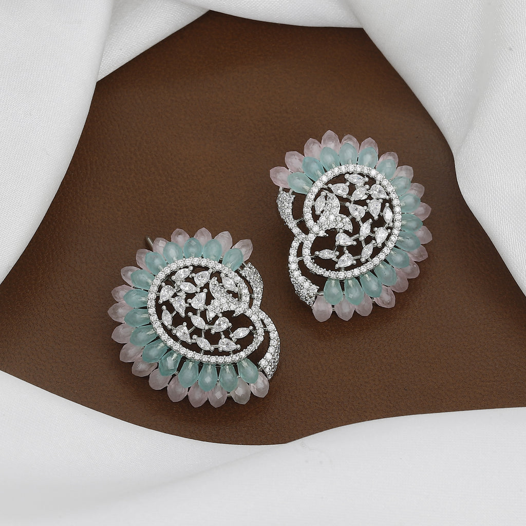 Intricate Emerald and Swirl Statement Stud Earrings with Colors