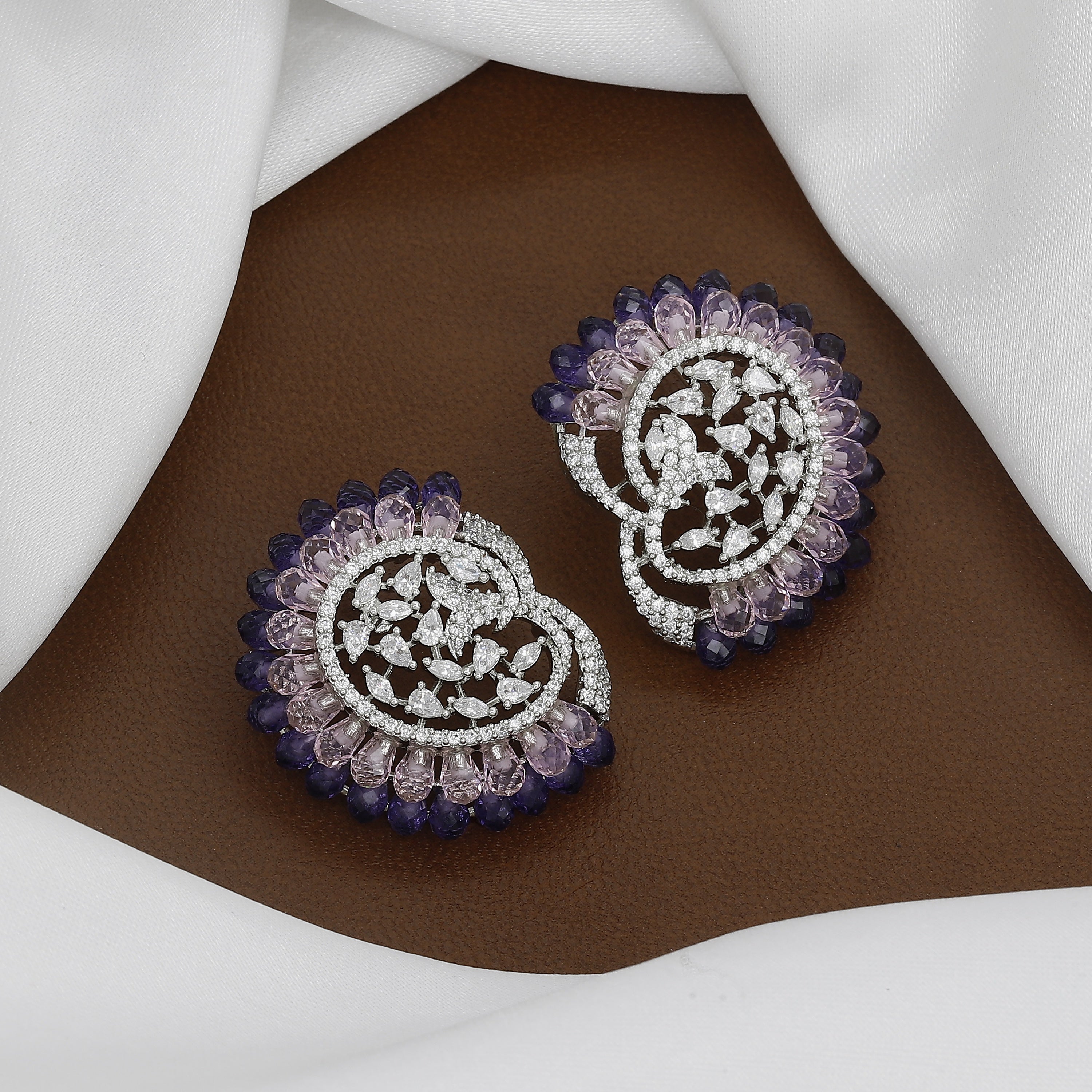 Intricate Emerald and Swirl Statement Stud Earrings with Colors