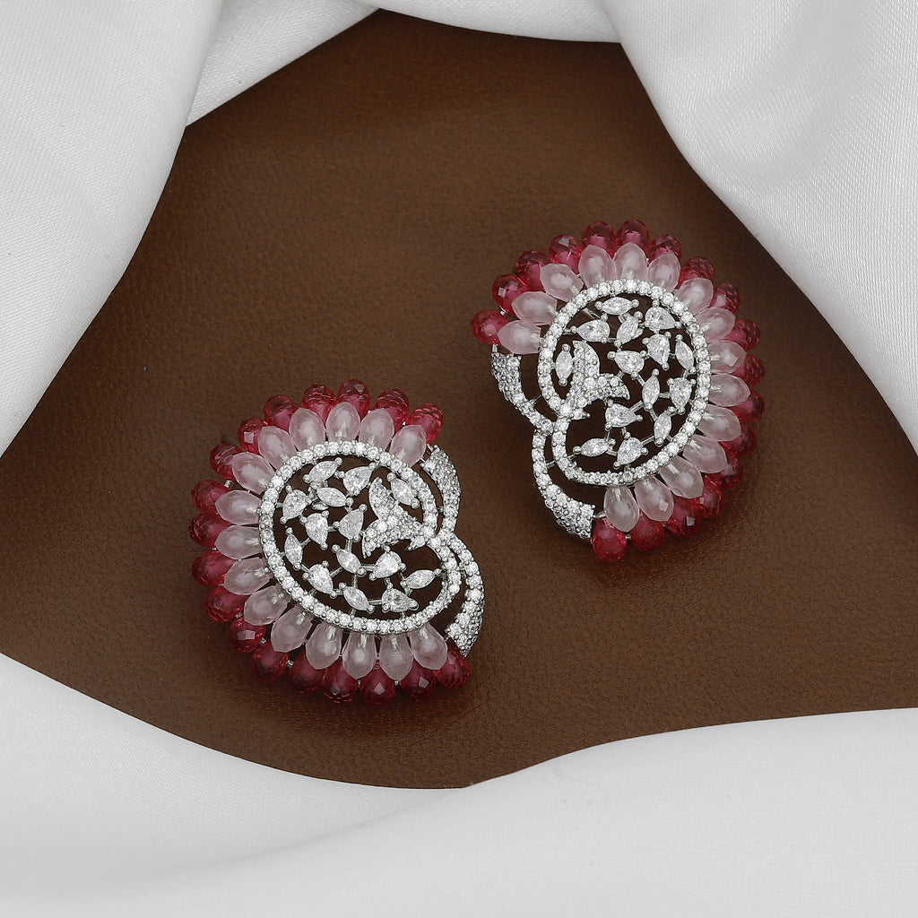 Intricate Emerald and Swirl Statement Stud Earrings with Colors