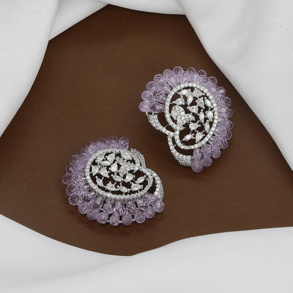 Intricate Emerald and Swirl Statement Stud Earrings with Colors