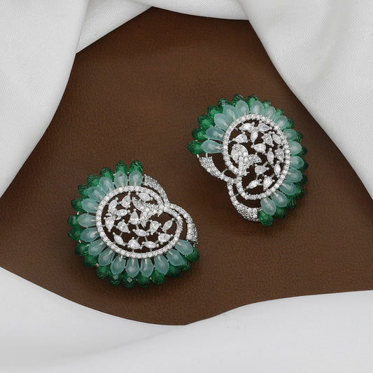 Intricate Emerald and Swirl Statement Stud Earrings with Colors
