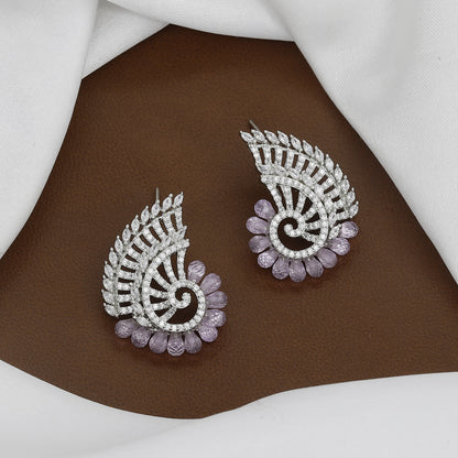 Fan-Shaped Emerald & Statement Stud Earrings with Colors