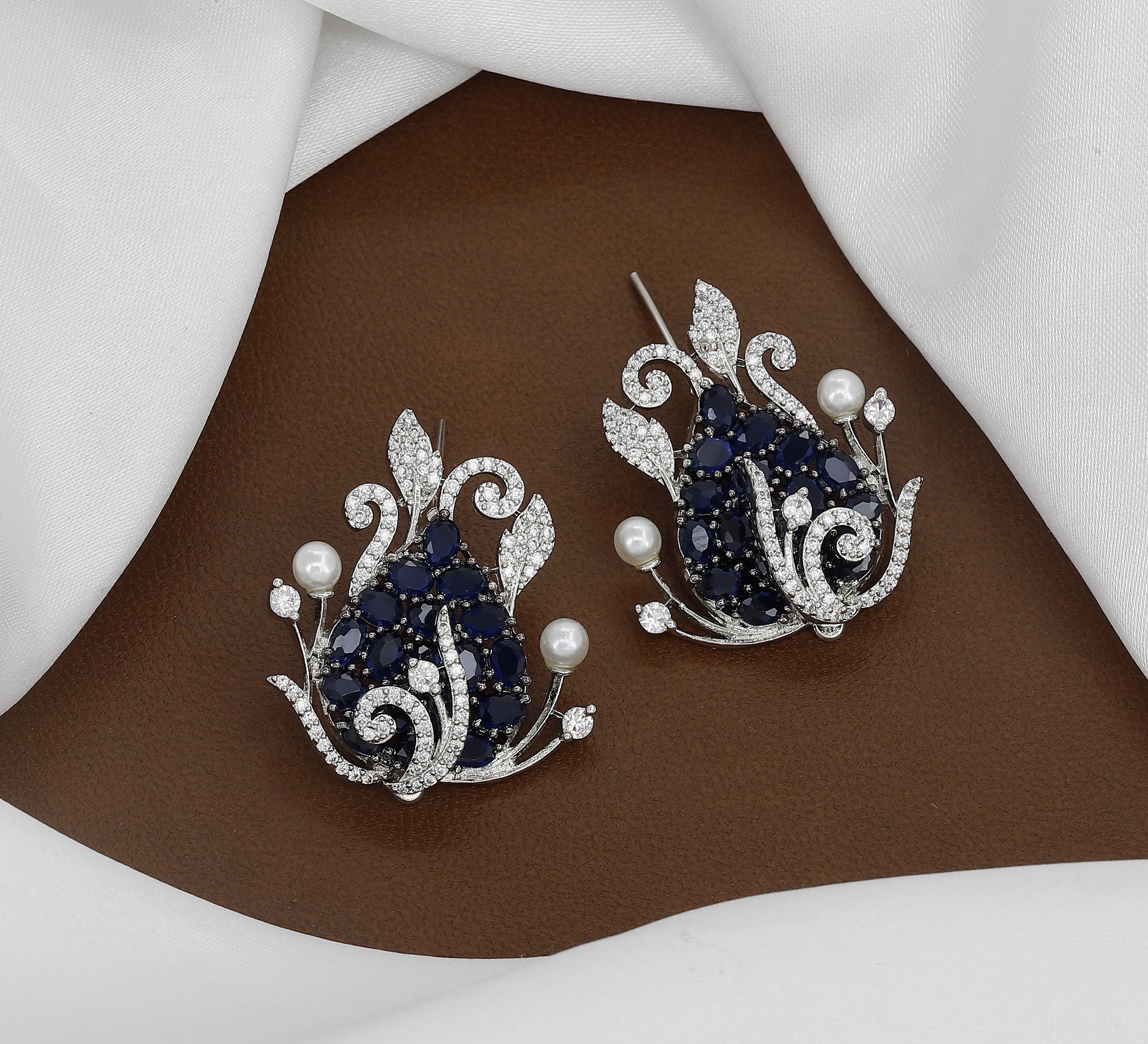 Elegant Sapphire & Diamond Cluster Earrings With Colors