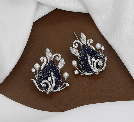 Elegant Sapphire & Diamond Cluster Earrings With Colors