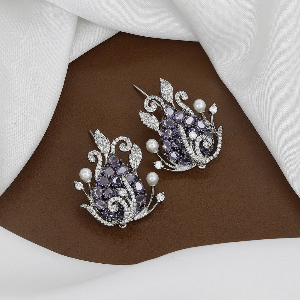 Elegant Sapphire & Diamond Cluster Earrings With Colors