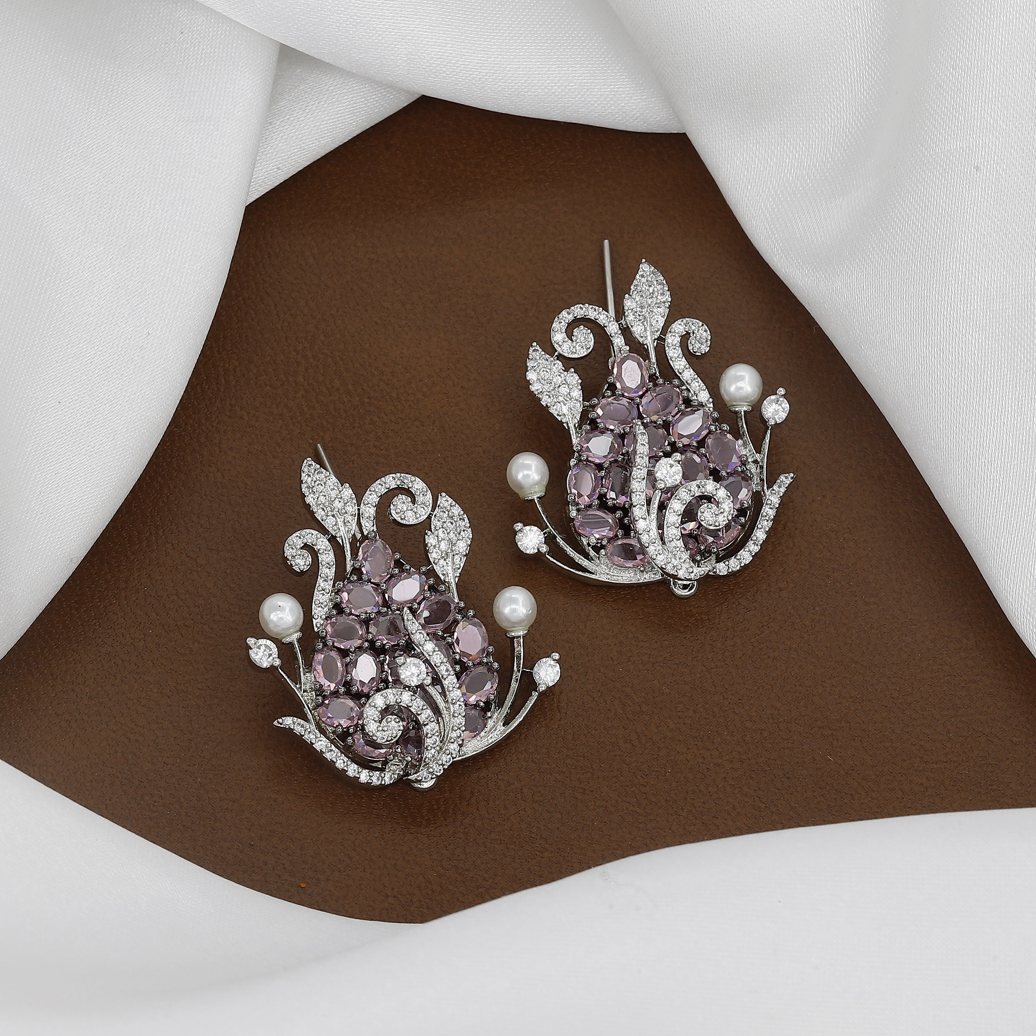 Elegant Sapphire & Diamond Cluster Earrings With Colors