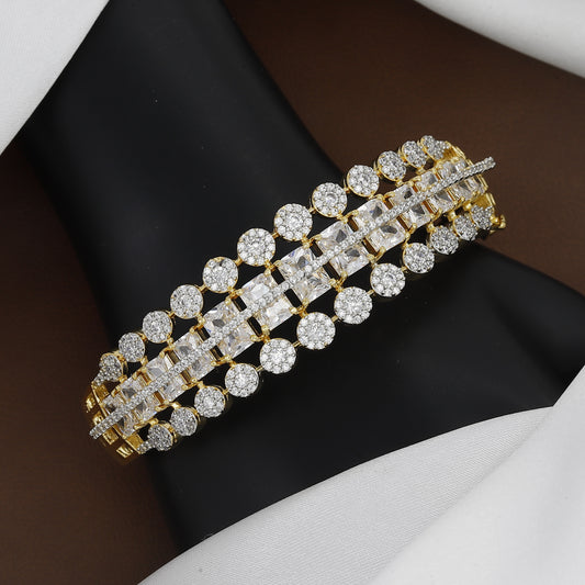 Triple Layer Diamond-Studded Gold Toned Bangle Kada
