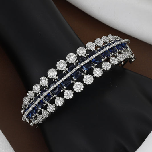 Triple Layer Diamond-Studded Silver Toned Bangle Kada With Colors