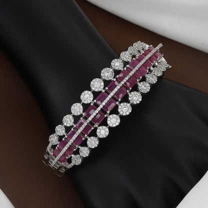 Triple Layer Diamond-Studded Silver Toned Bangle Kada With Colors