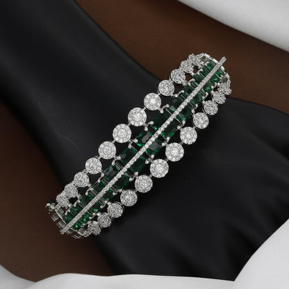 Triple Layer Diamond-Studded Silver Toned Bangle Kada With Colors