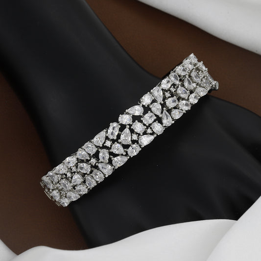 Elegant Silver-Toned Diamond-Studded Bangle Kada