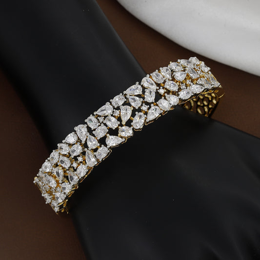 Elegant Gold-Toned Diamond-Studded Bangle Kada