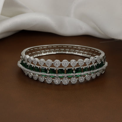 Triple Layer Diamond-Studded Silver Toned Bangle Kada With Colors