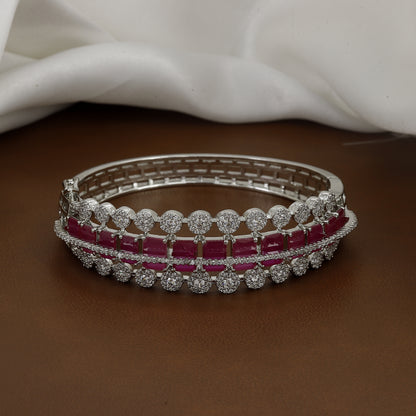 Triple Layer Diamond-Studded Silver Toned Bangle Kada With Colors