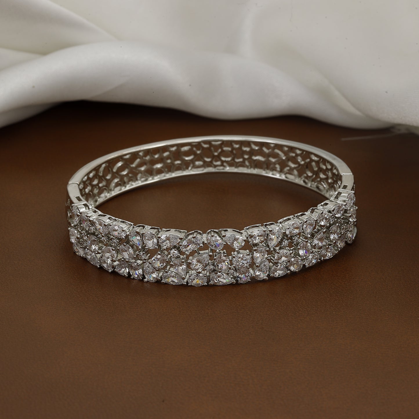Elegant Silver-Toned Diamond-Studded Bangle Kada