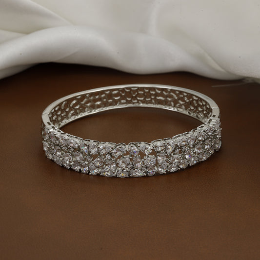 Elegant Silver-Toned Diamond-Studded Bangle Kada