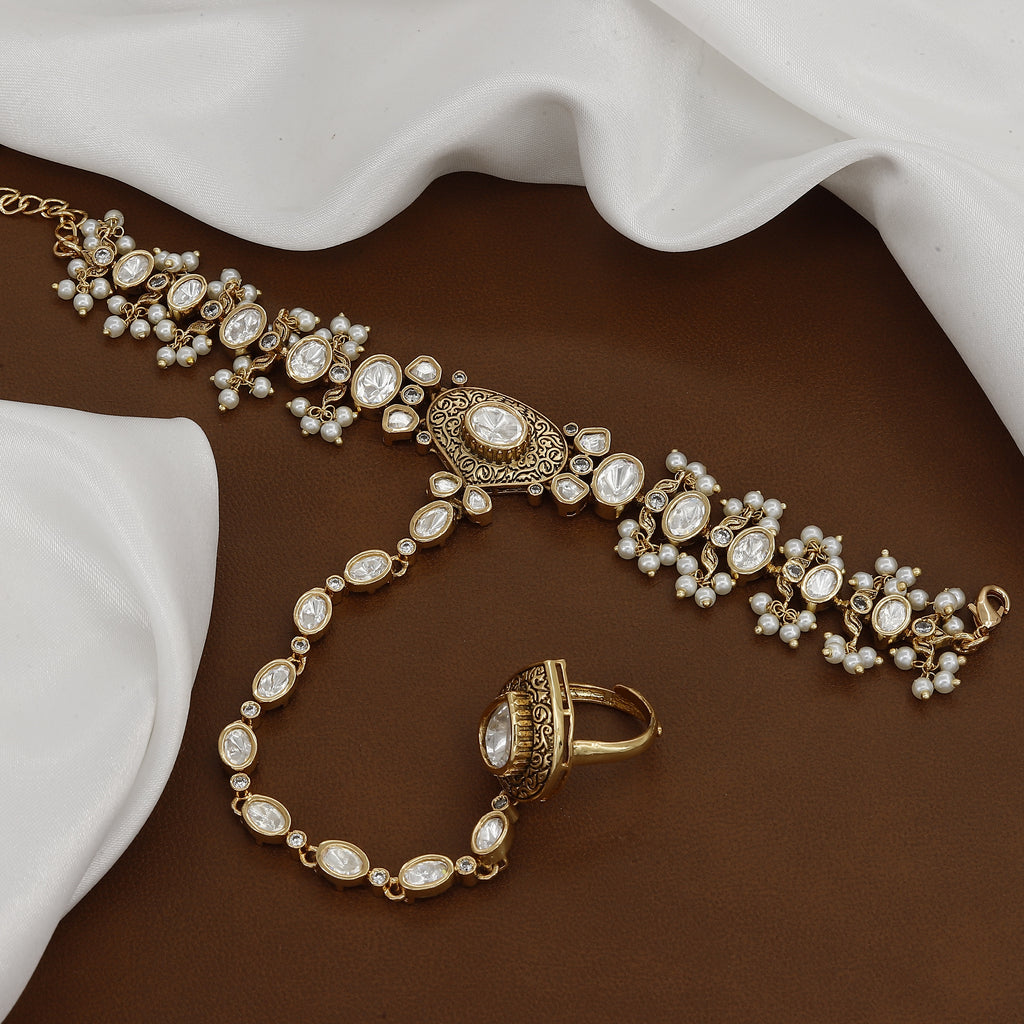 Vintage Polki Wedding Hathpanja with Pearls