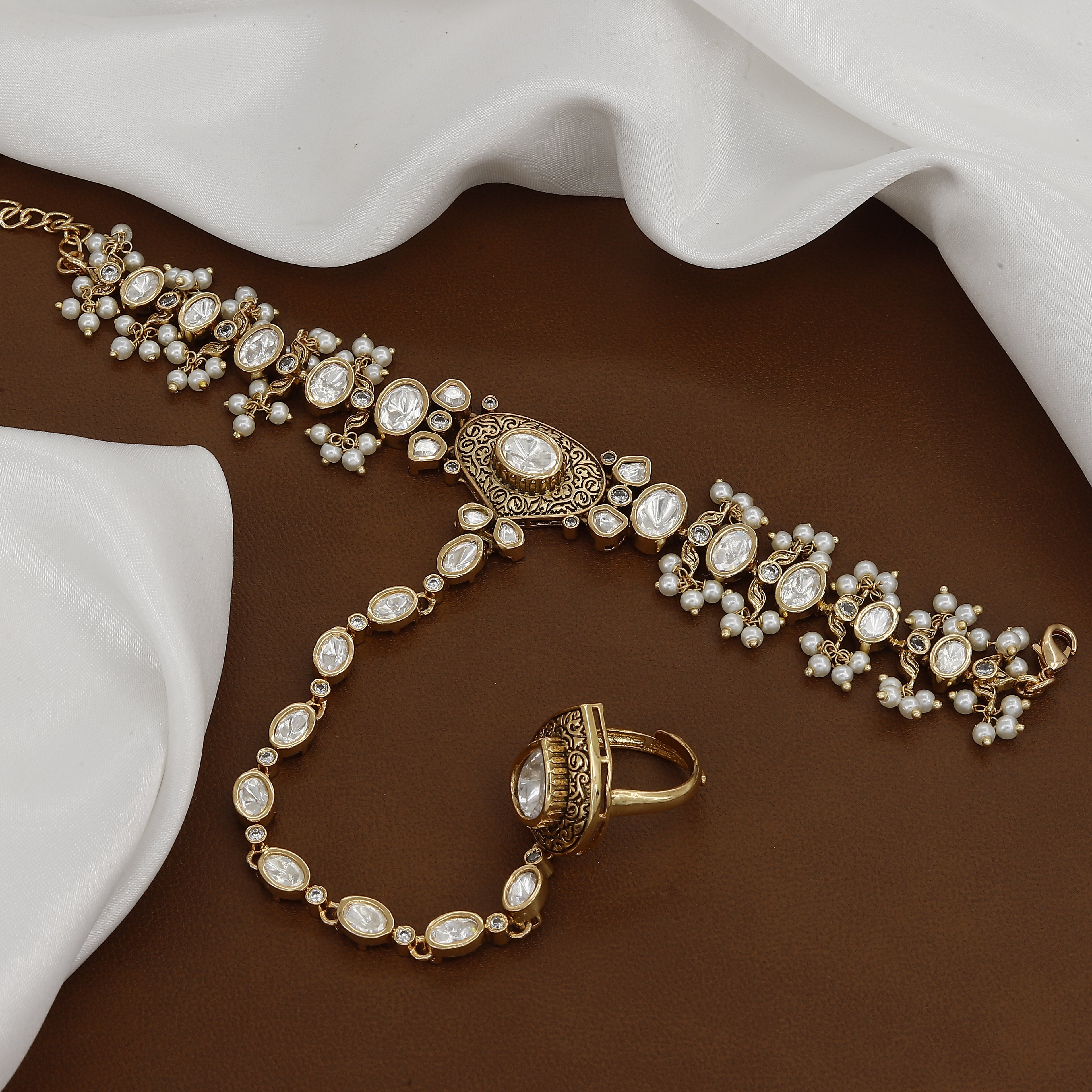 Vintage Polki Wedding Hathpanja with Pearls