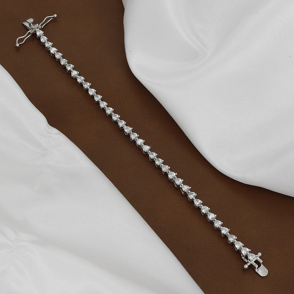 Silver Polished Dazzling Pave-Edged Diamond Simulant Bracelet