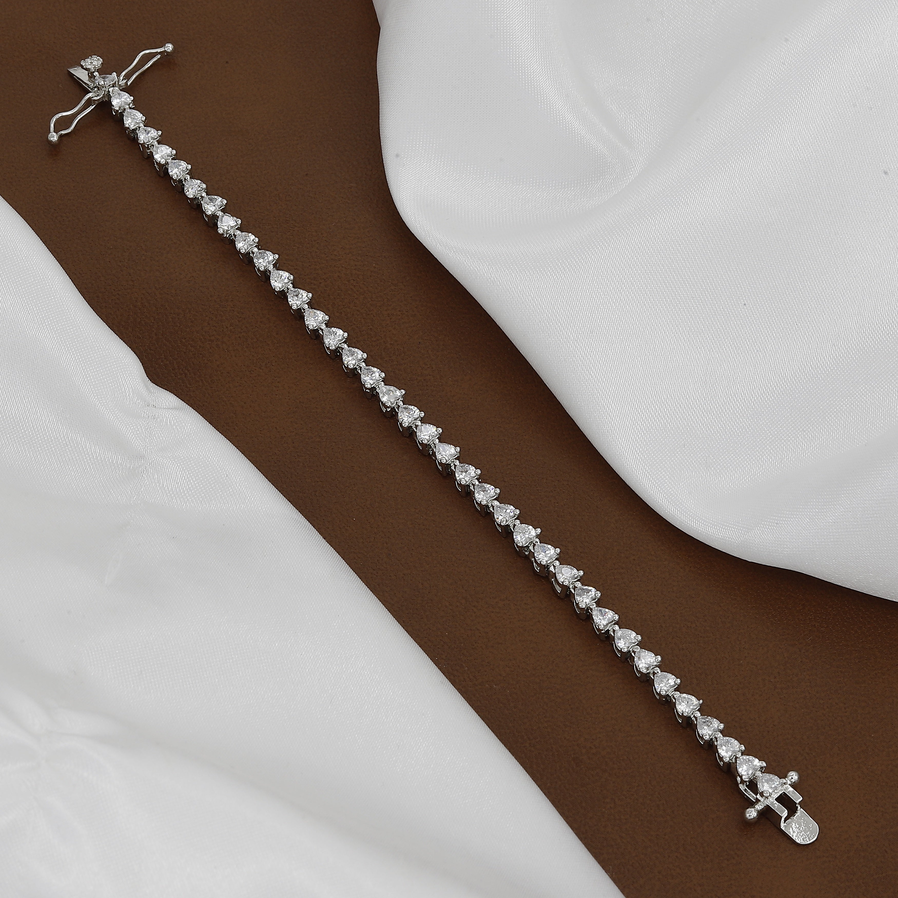 Silver Polished Dazzling Pave-Edged Diamond Simulant Bracelet