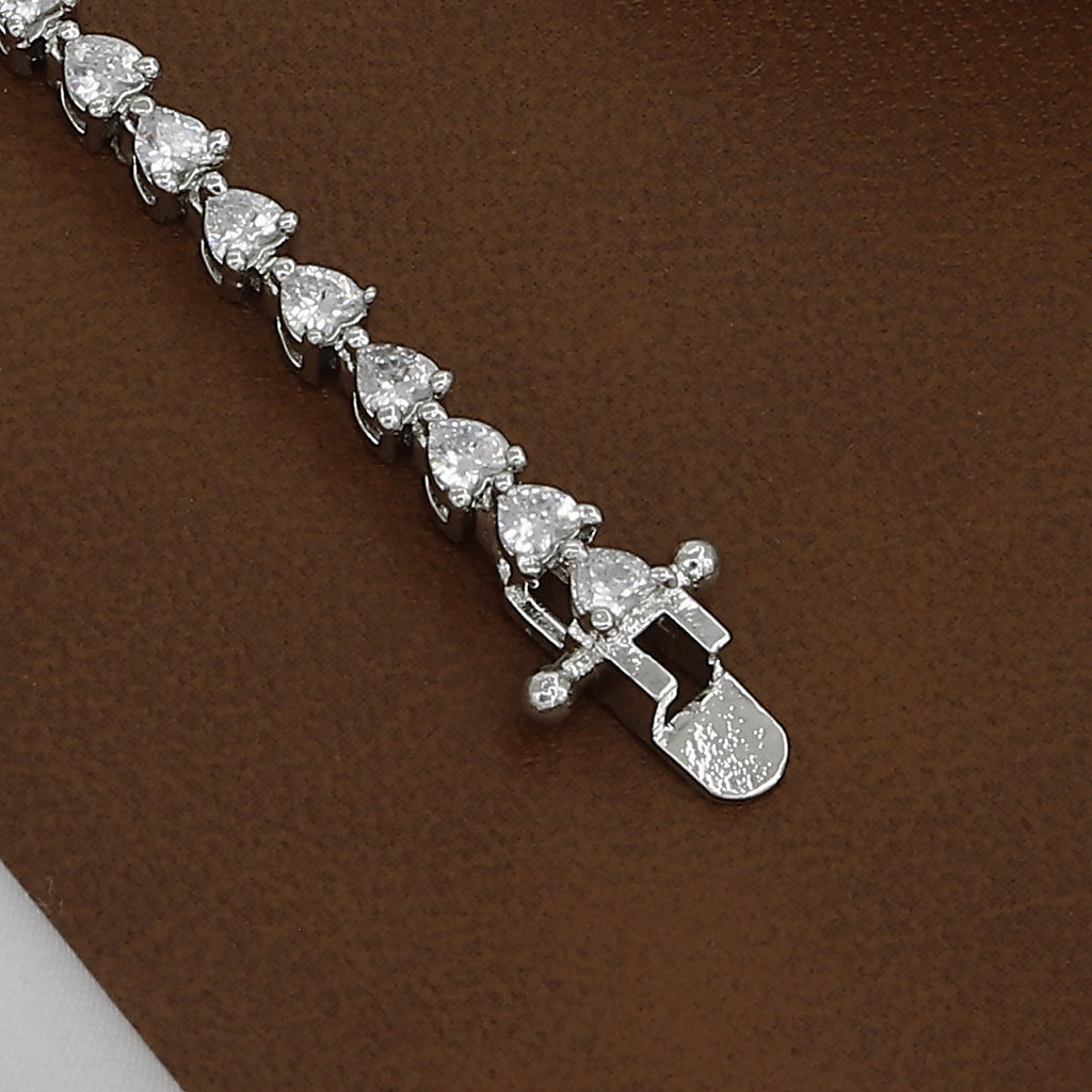 Silver Polished Dazzling Pave-Edged Diamond Simulant Bracelet