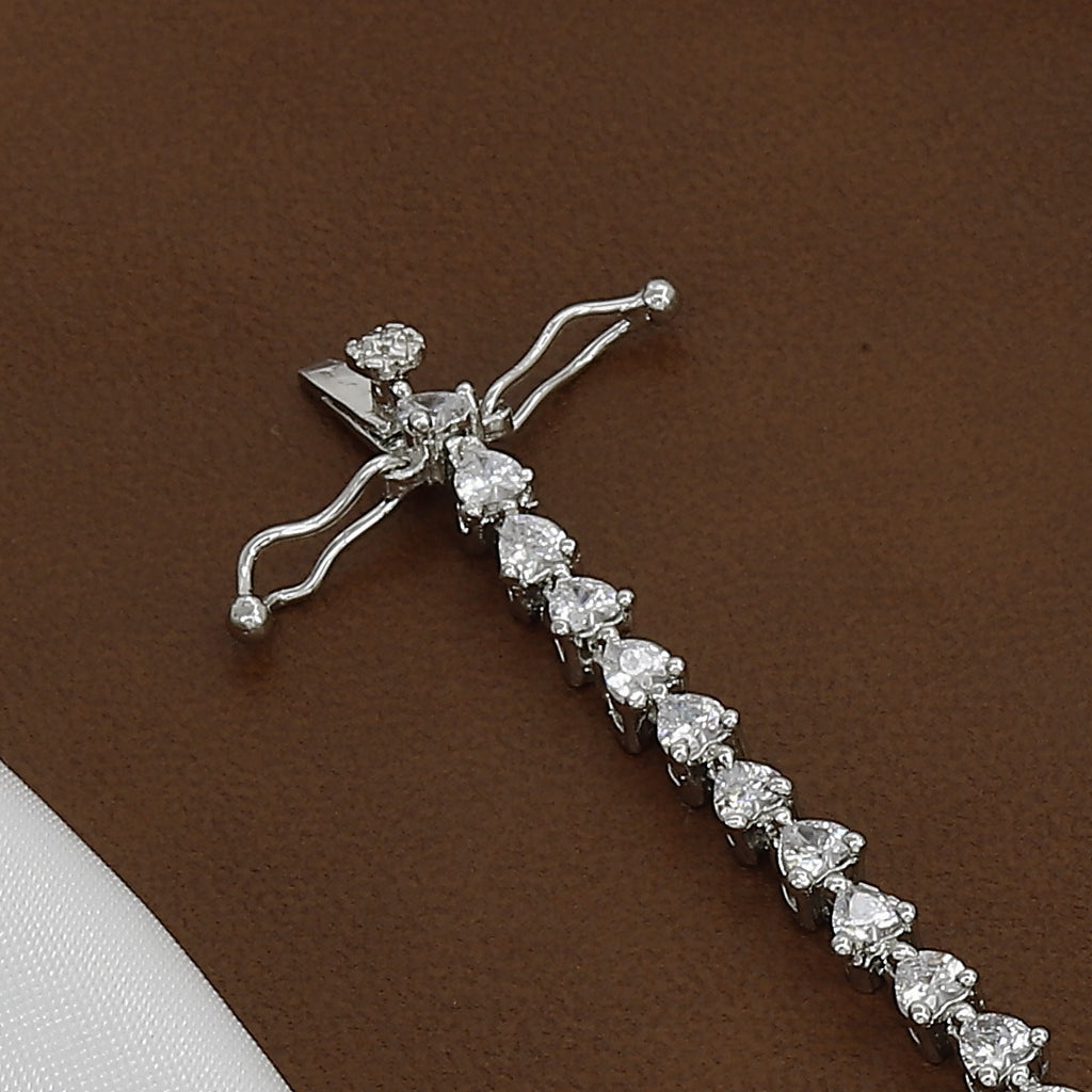 Silver Polished Dazzling Pave-Edged Diamond Simulant Bracelet