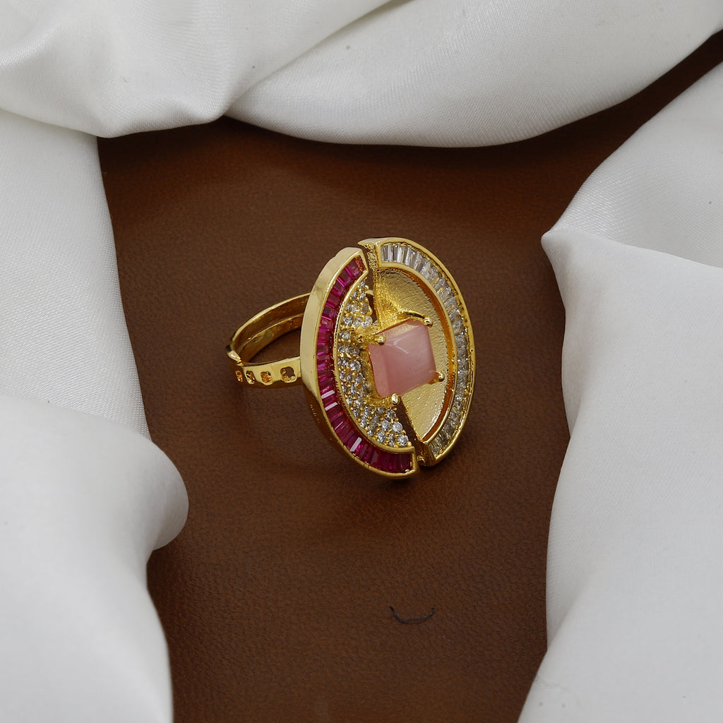 Emerald & Ruby Cocktail Ring - Gold-Tone Square/Round Statement Finger Ring