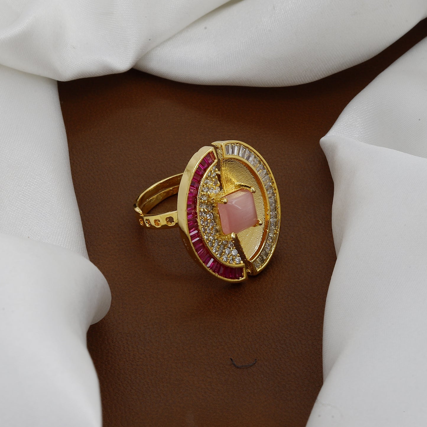 Emerald & Ruby Cocktail Ring - Gold-Tone Square/Round Statement Finger Ring