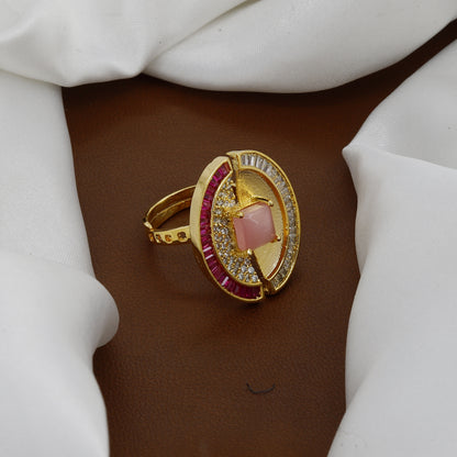 Emerald & Ruby Cocktail Ring - Gold-Tone Square/Round Statement Finger Ring