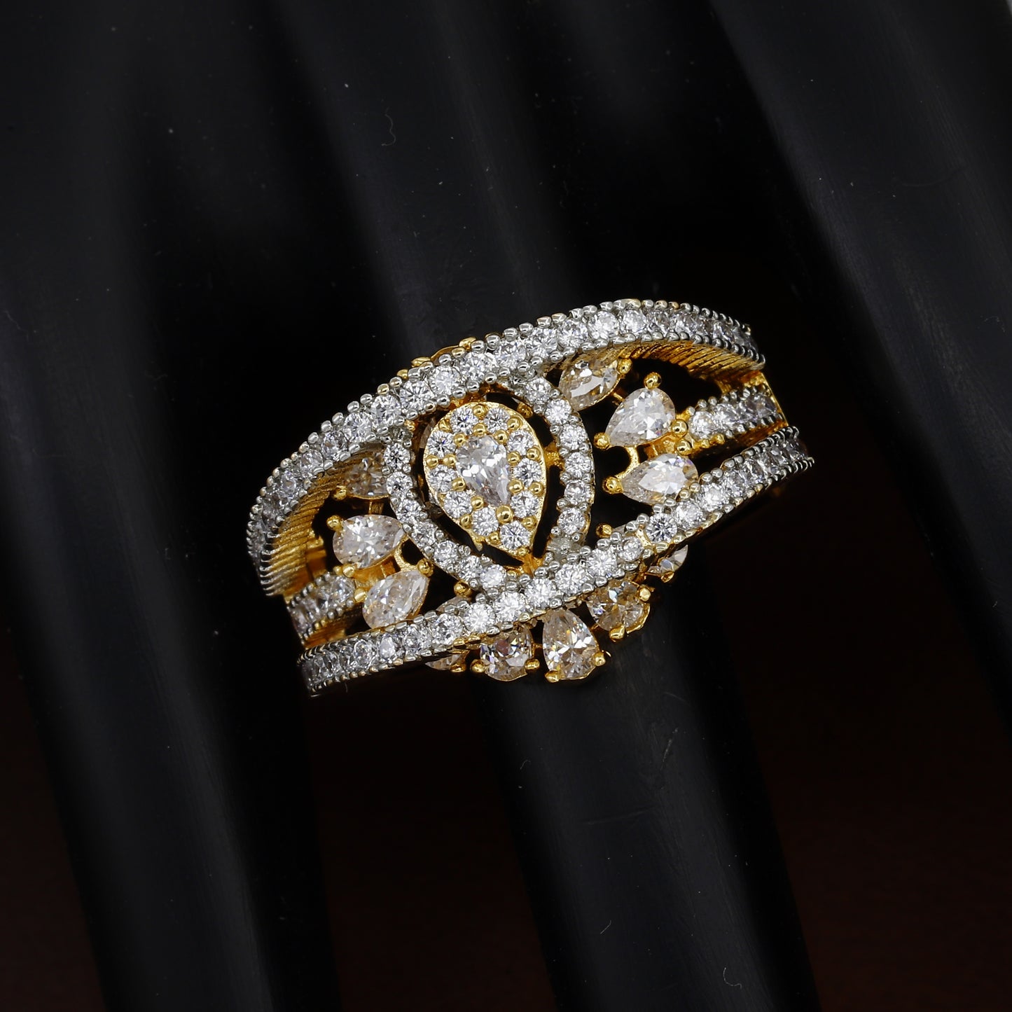 Pear-Cut & Round CZ Cluster Ring - American Diamond Party Jewelry