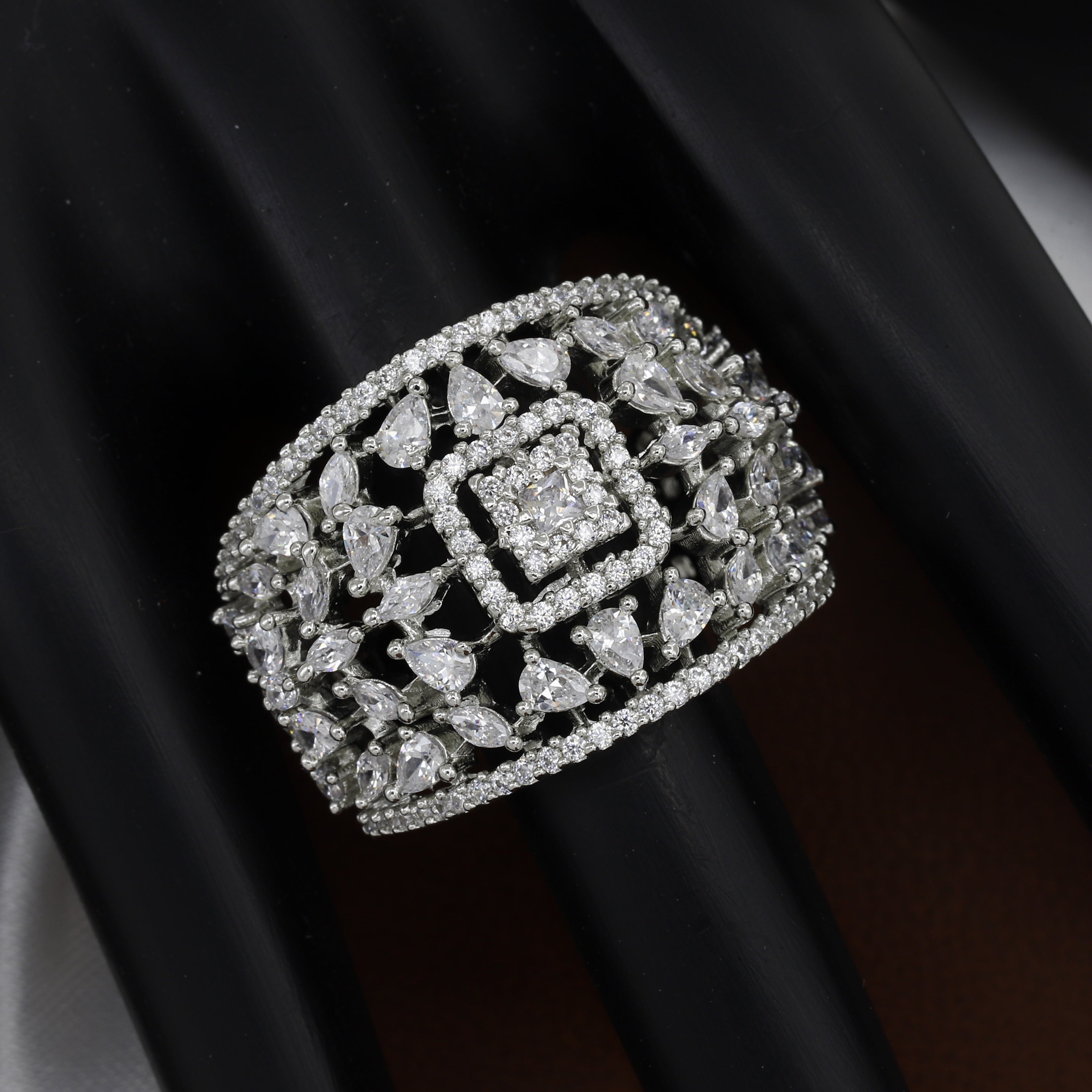 Luxury Silver Polished & Rhodium Plated Statement Ring (Copy)