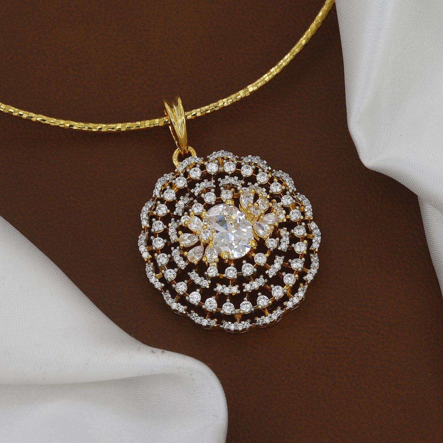 Round Halo CZ Pendant Set with Stud Earrings