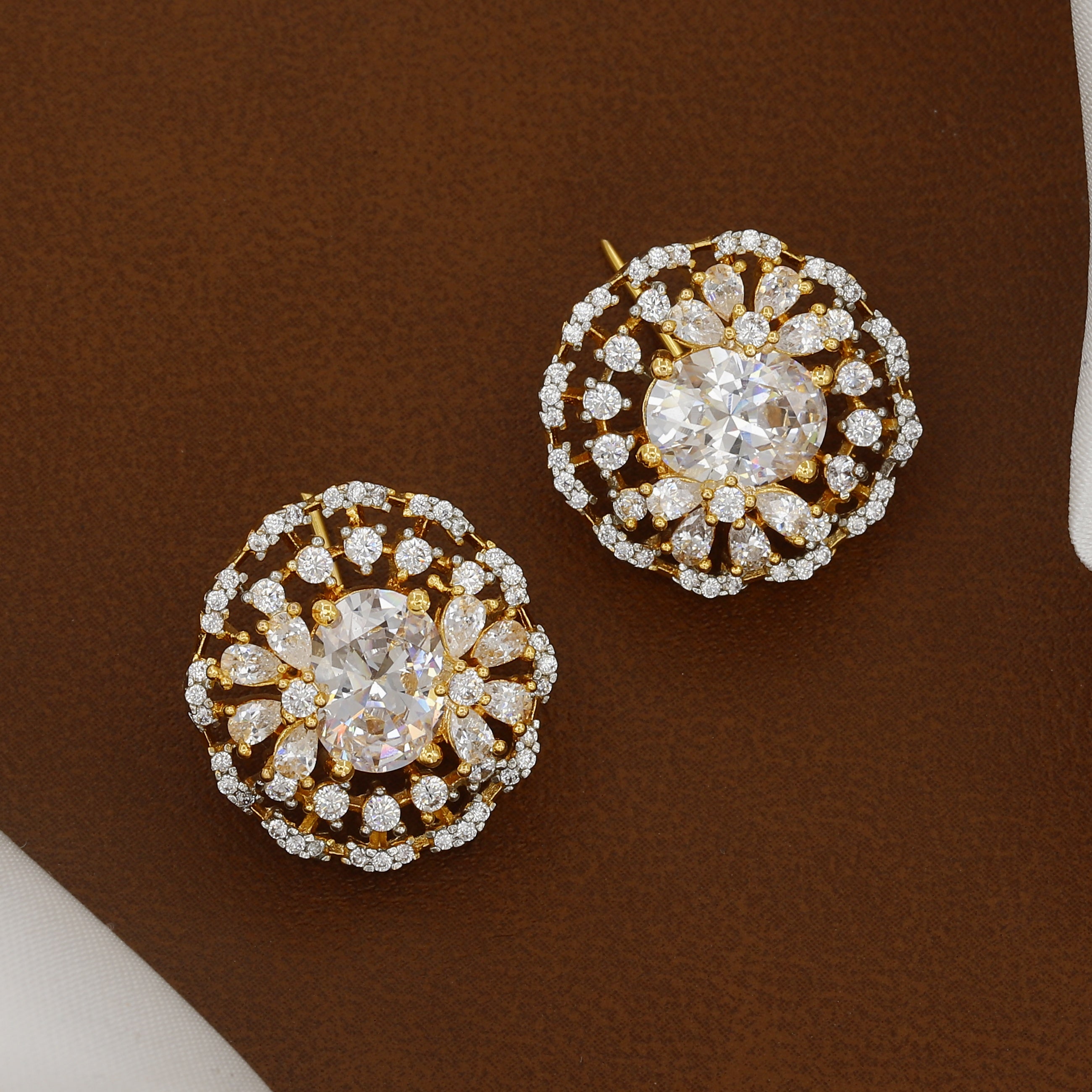 Round Halo CZ Pendant Set with Stud Earrings