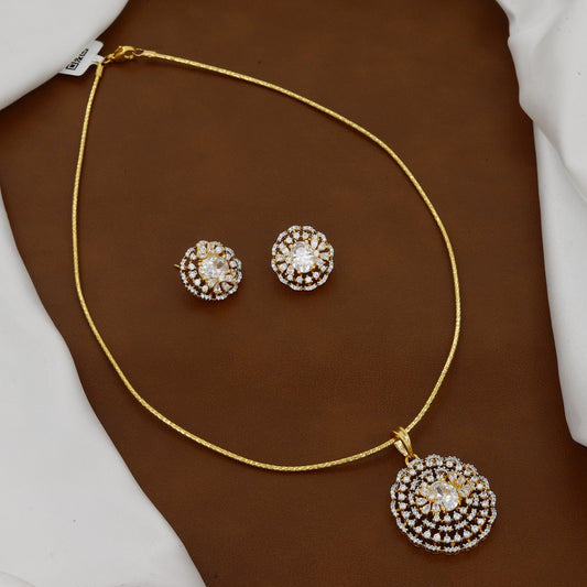 Round Halo CZ Pendant Set with Stud Earrings