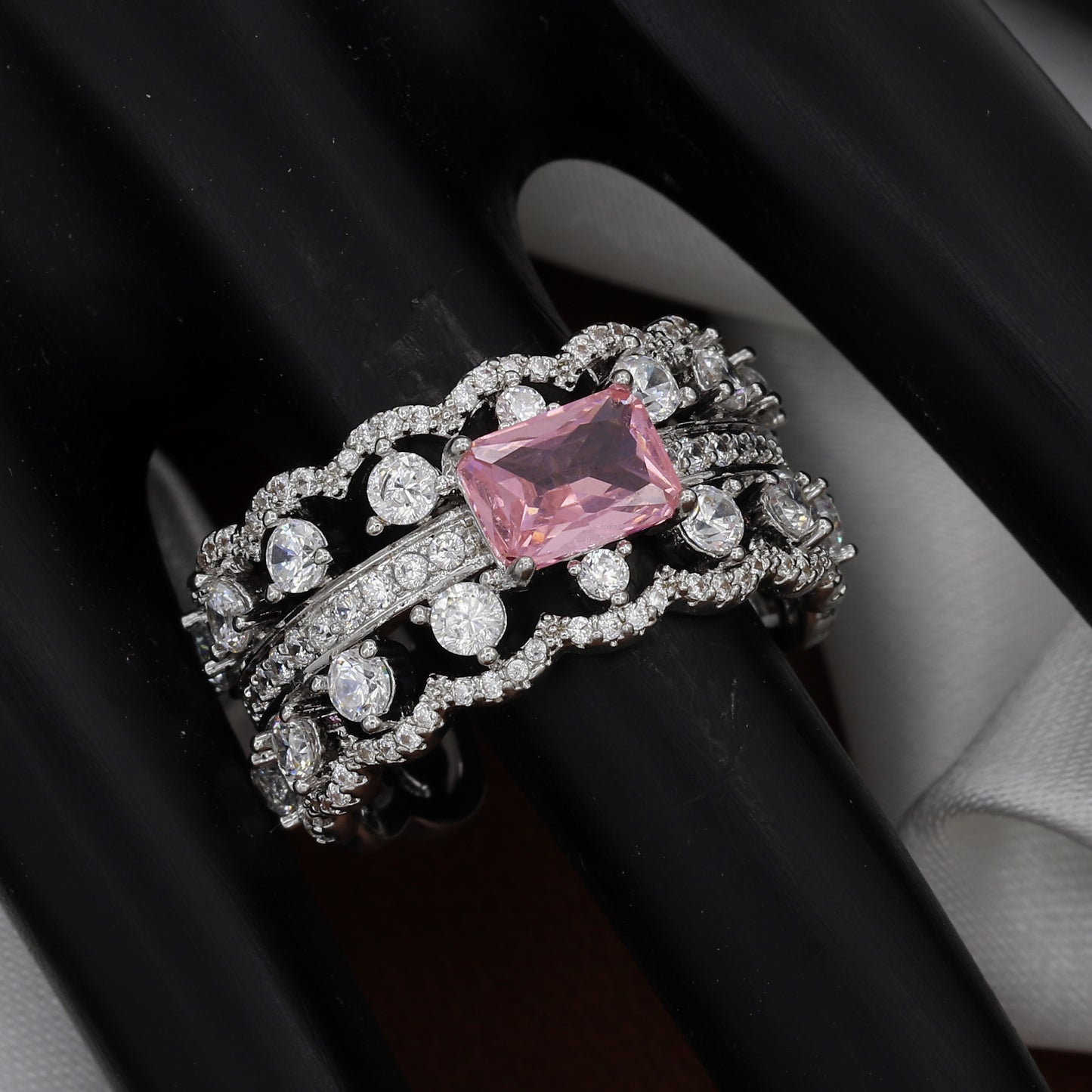 Vintage Inspired Pave Diamond Cocktail Free-Size Ring