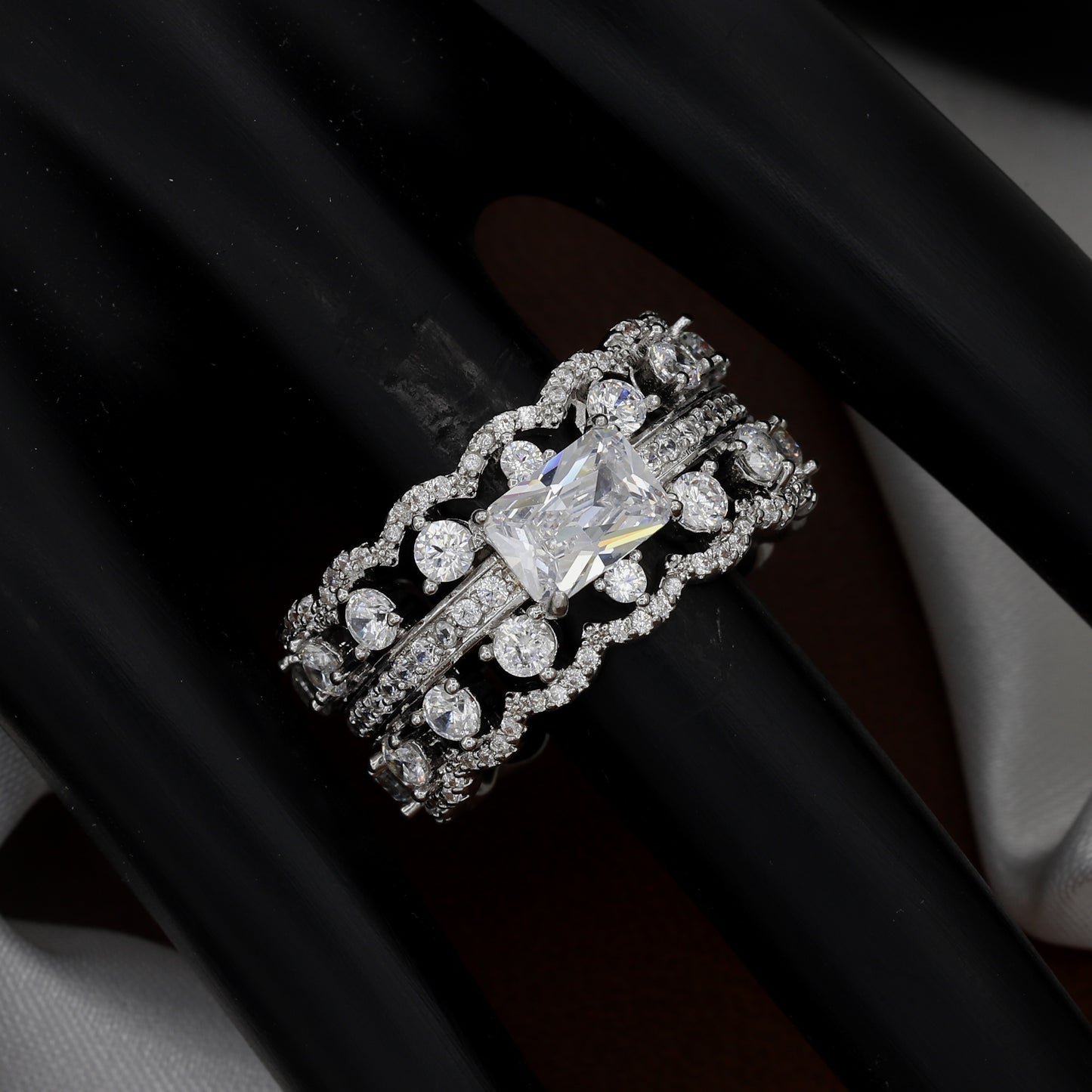 Vintage Inspired Pave Diamond Cocktail Free-Size Ring