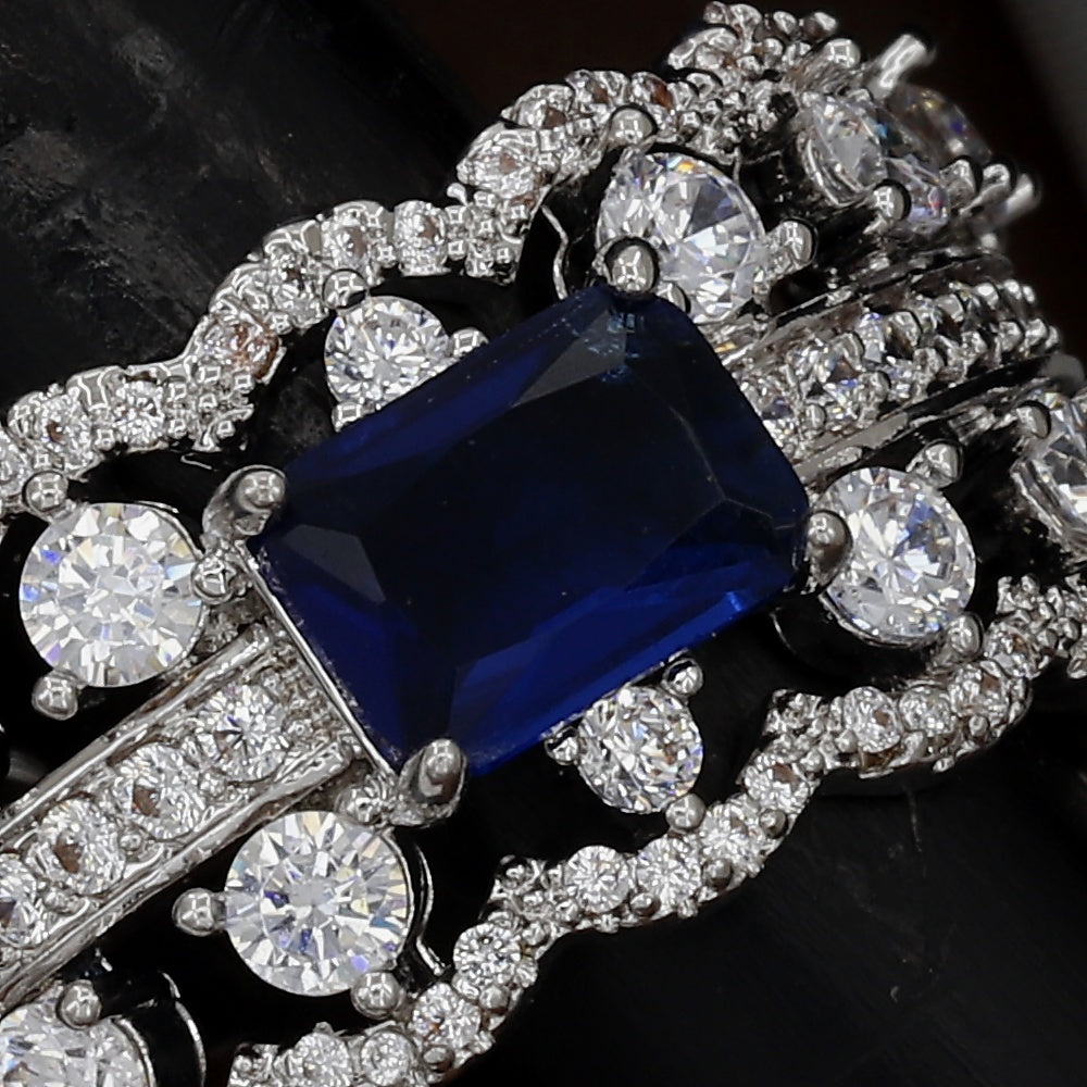 Vintage Inspired Pave Diamond & Sapphire Cocktail Free-Size Ring