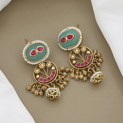 Teal Enamel & Ruby Gold-Tone Antique Necklace Set