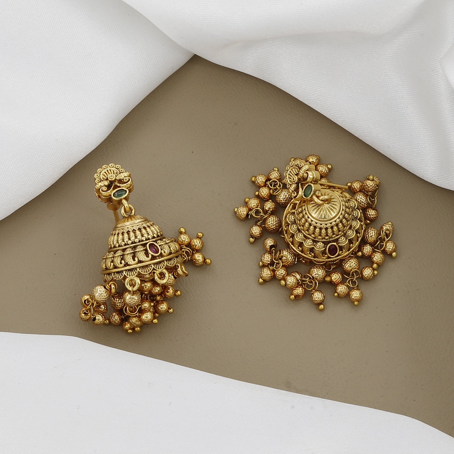 Traditional Antique Necklace Set with Floral Motifs and Ghungroo Drops