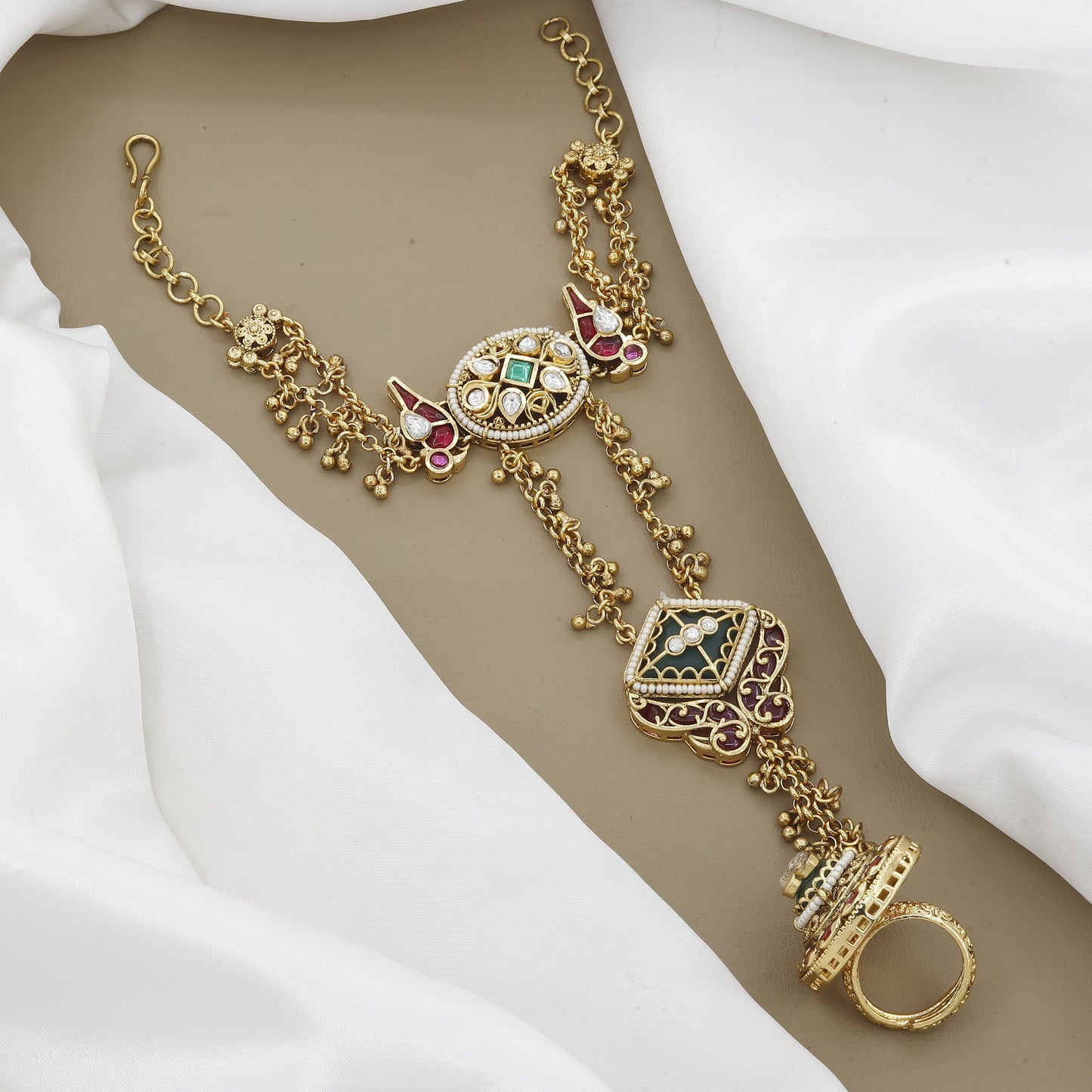 Bridal Haath Panja with Kemp Stones and Meenakari Work