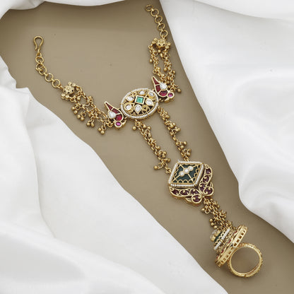 Bridal Haath Panja with Kemp Stones and Meenakari Work