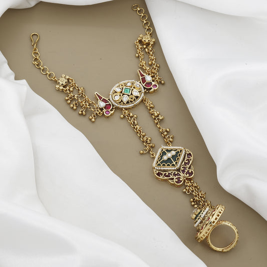 Bridal Haath Panja with Kemp Stones and Meenakari Work