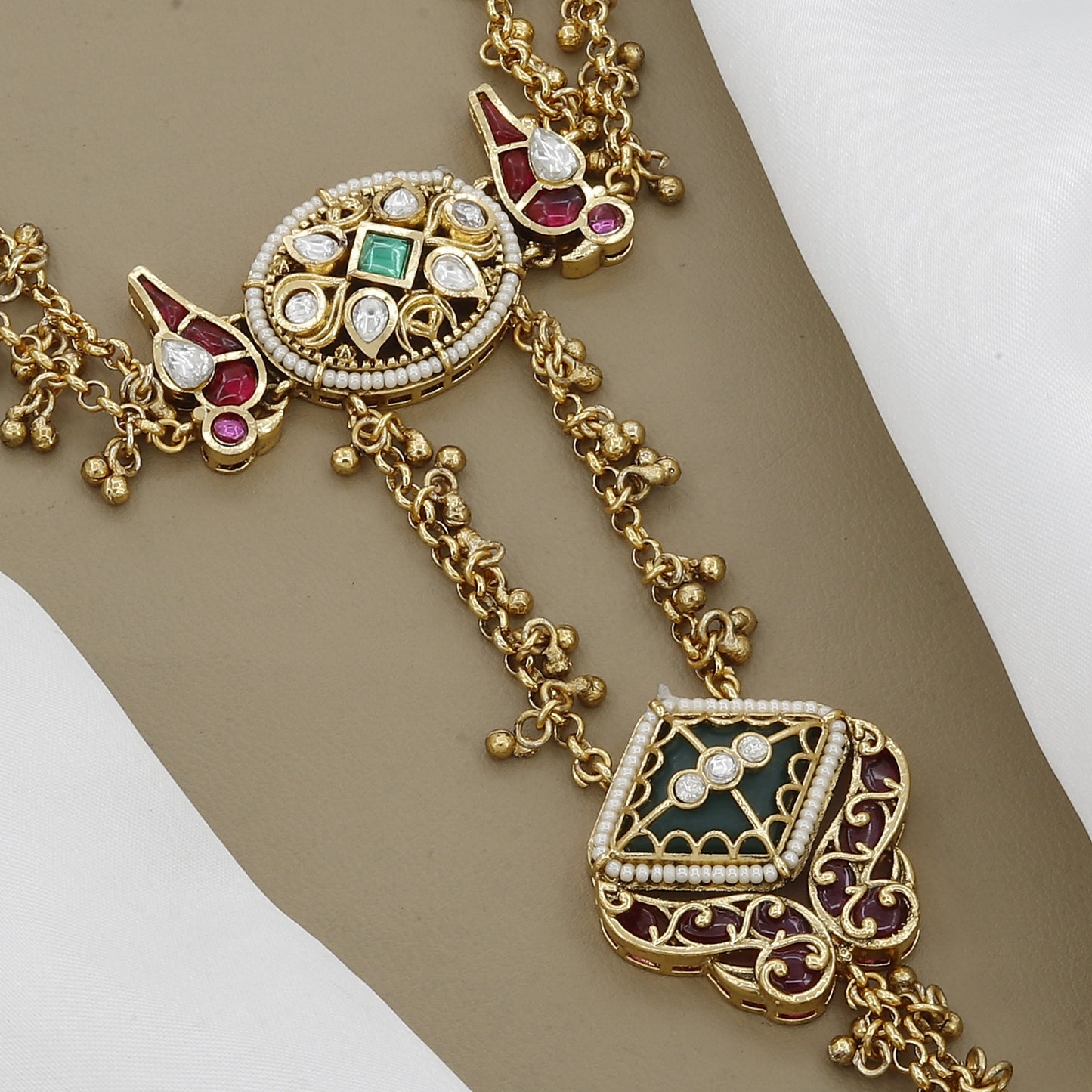 Bridal Haath Panja with Kemp Stones and Meenakari Work