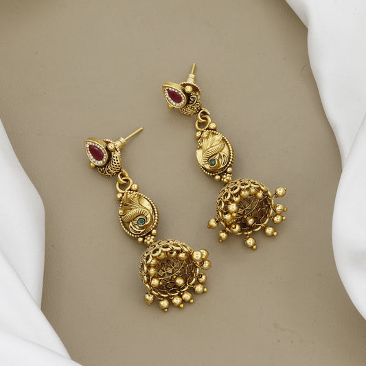 Traditional Matte Gold Tones Necklace Set with Big Jumkhas