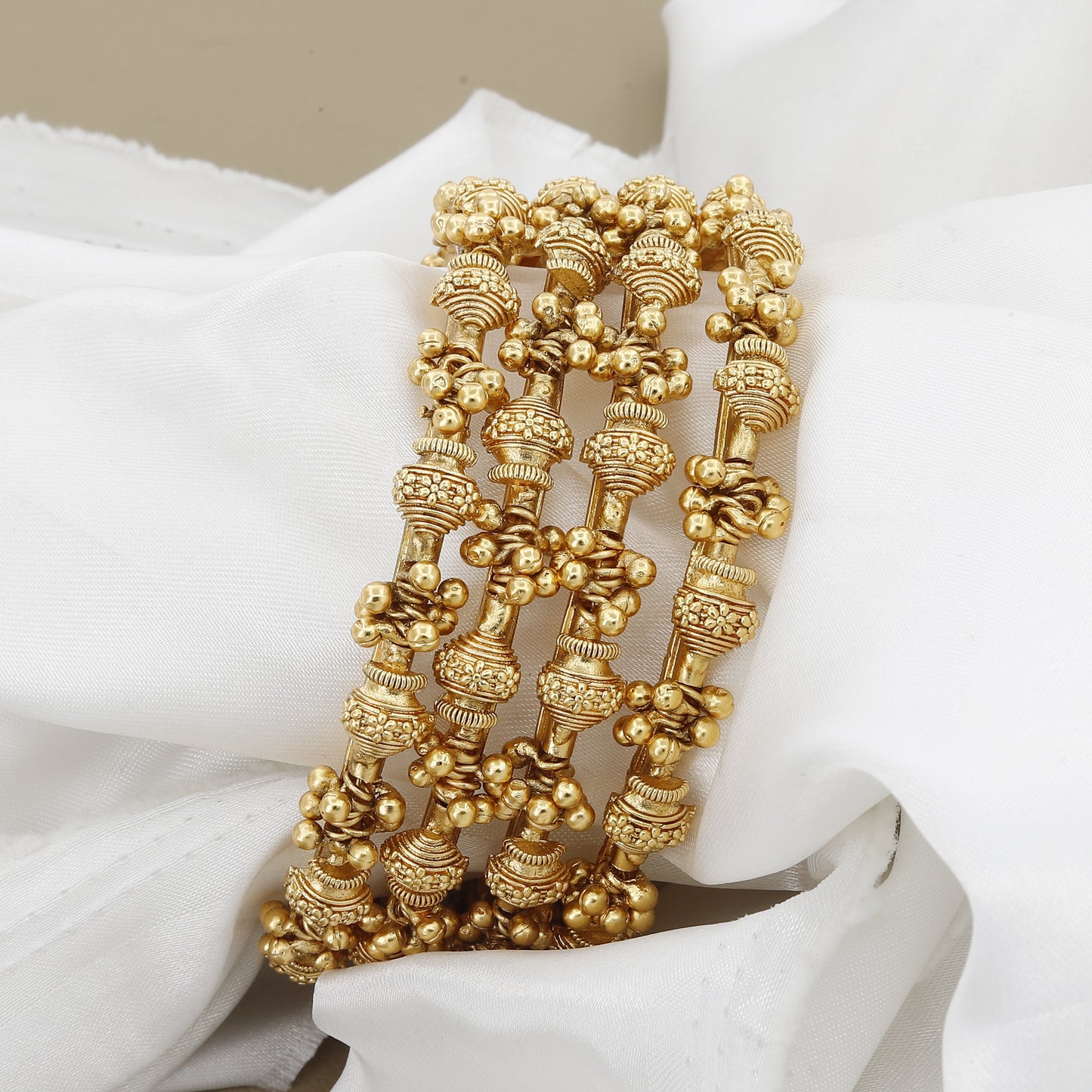 Set of 4 Antique Gokharu Bangles with Traditional Granular Work